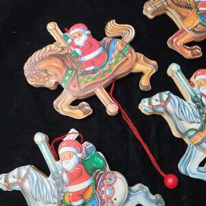 Vintage Carousel Horse with Santa, Germany, Wooden‎ Pull String Jumping Toy #3